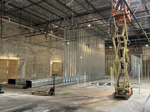 Ductwork installation at a commercial construction site